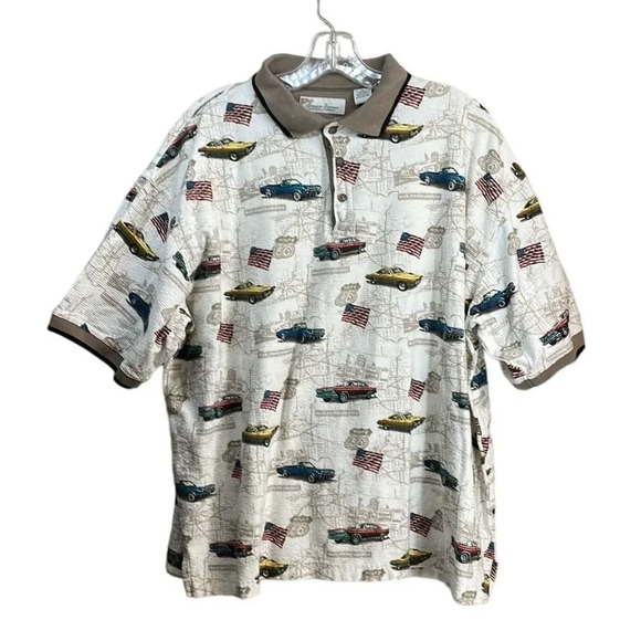 American Summer Clothing Co Men's Patriotic Classic Car‎ Polo Size XL - Picture 1 of 5